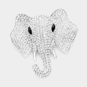 Silver Elephant Rhinestone Crystal Statement Brooch Pin 3" Bling Accessories